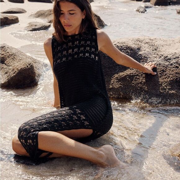 ZARA FRINGED CROCHETED DRESS OPEN BACK NWT M - Picture 9 of 11